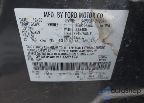 2007 Ford Edge Sel from USA, damaged, VIN 2FMDK48C97BA27199